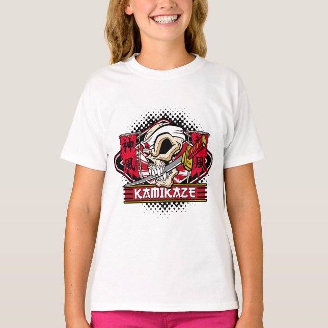 T-shirt Crânio do Kamikaze com espada japonesa (Frente)