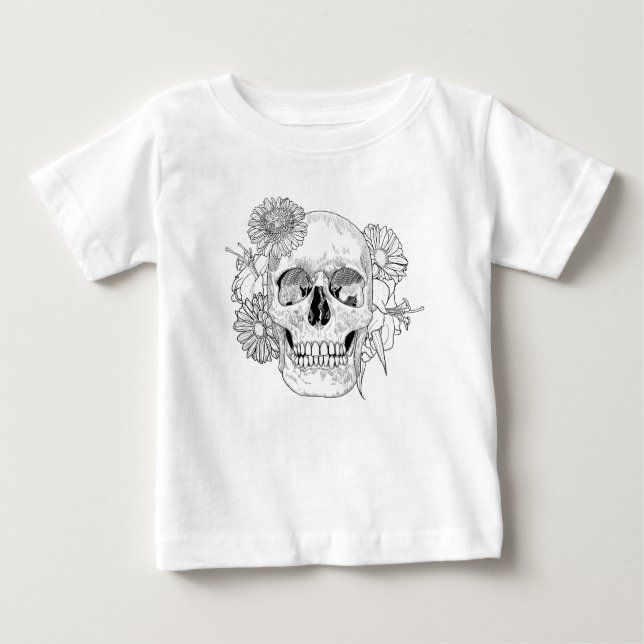 T-shirt Crânio e flores inspirados (Frente)