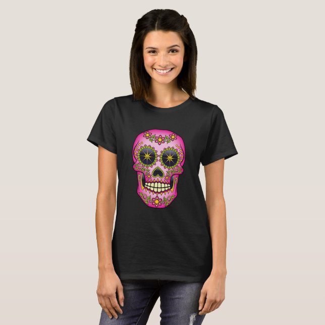 T-shirt Crânio Magenta Floral (Frente Completa)