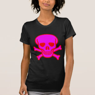 T-SHIRT CRÂNIO OSSOS CRUZADOS ROSA VERMELHO