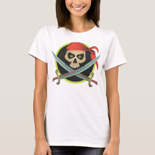 T-shirt Crânio Pirata com Espadas Cruzadas (Frente)