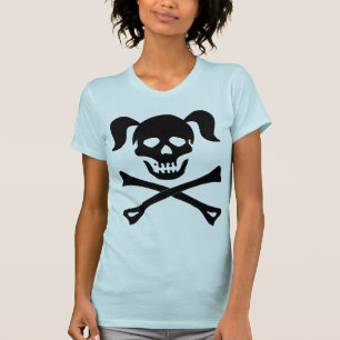 T-shirt Crânio preto e Crossbones da menina com tranças