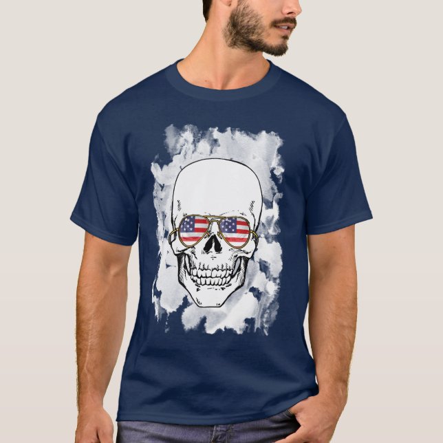 T-shirt Crânio que veste óculos de sol da bandeira dos (Frente)