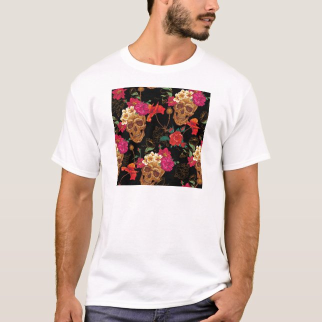 T-shirt crânios florais (Frente)