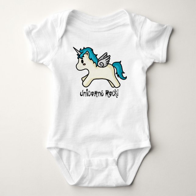 T-shirt Creeper infantil [azul] da rocha dos unicórnios (Frente)