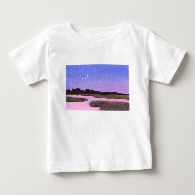 T-shirt Crescent Moon & Heron Twilight Marsh (Frente)