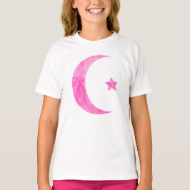 T-shirt crescente cor-de-rosa da lua e da estrela