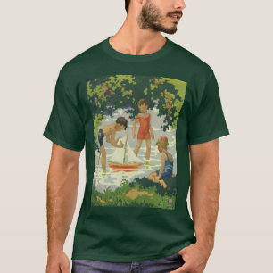T-shirt Crianças Antigas Brincando com Barcos à Vela no La