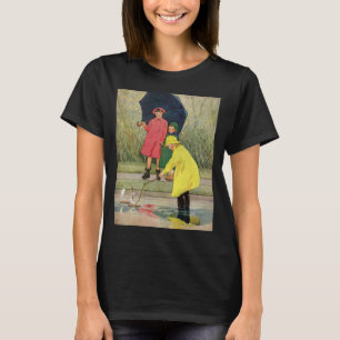 T-shirt Crianças Antigas Brincando em Poças "Um Dia Chuvos