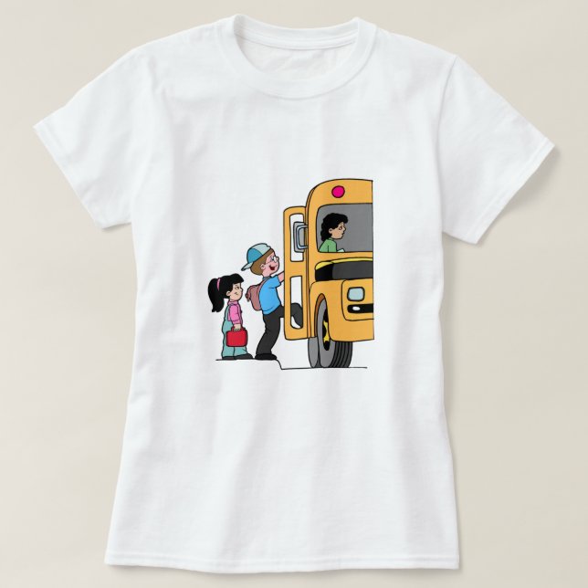 T-shirt Crianças Embarcando Ônibus (Frente do Design)