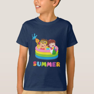 T-shirt Crianças Fofas De Verão, Piscina De Água