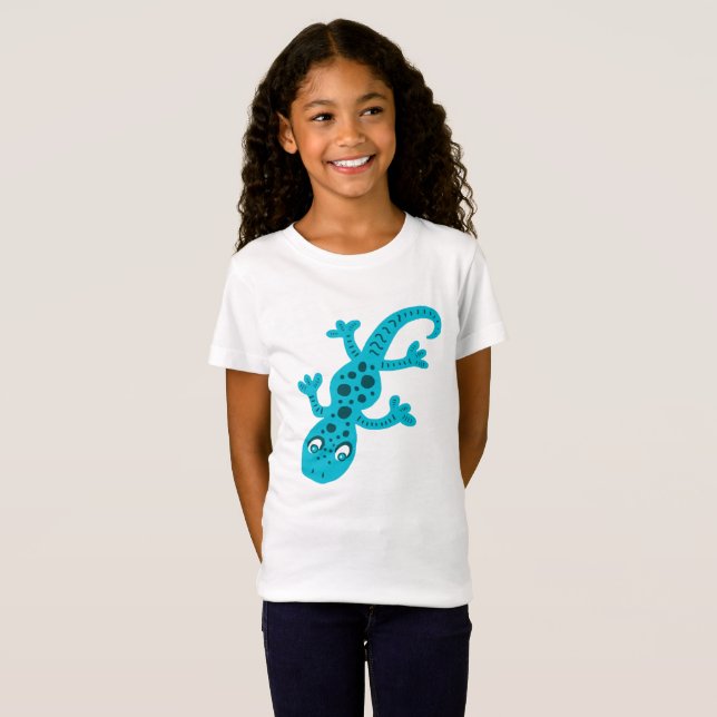 T-shirt Crianças Gecko Azul, Cute (Frente Completa)