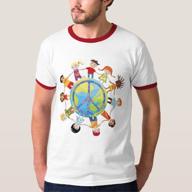 T-shirt Crianças se reúnem pelo mundo para a paz (Frente)
