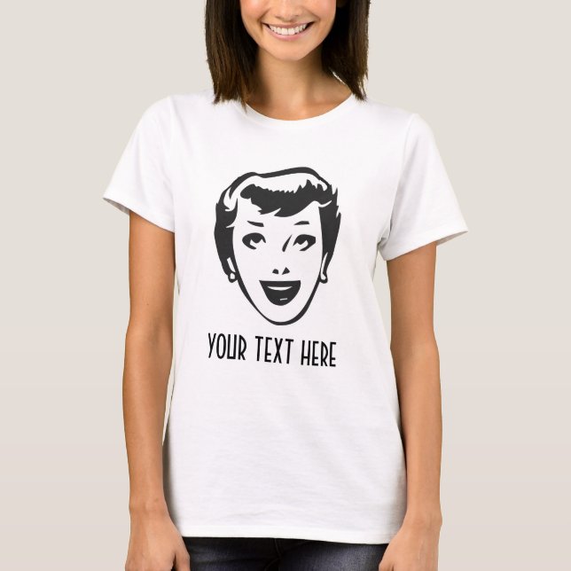 T-SHIRT CRIAR SUA PRÓPRIA SENHORA FELIZ RETRO CABEÇA (Frente)