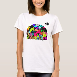 T-shirt Criaturas estrangeiras no design do Doodle do