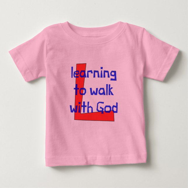 T-shirt cristão do bebê - aprendendo andar (Frente)