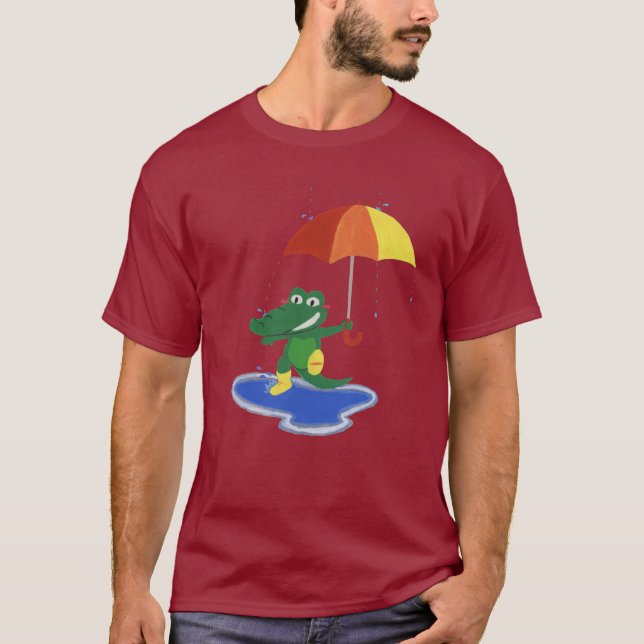 T-shirt Crocodilo bonito sob a chuva (Frente)