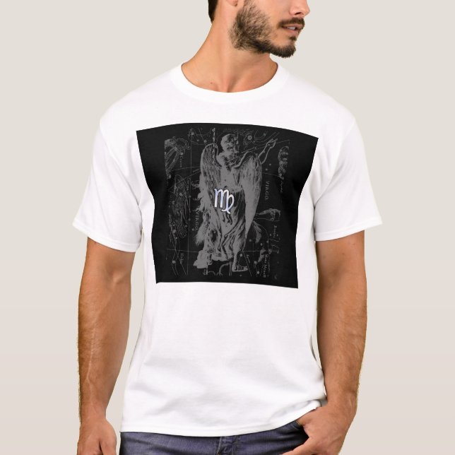 T-shirt Cromo como Virgo Zodiac Sinal em Negra (Frente)