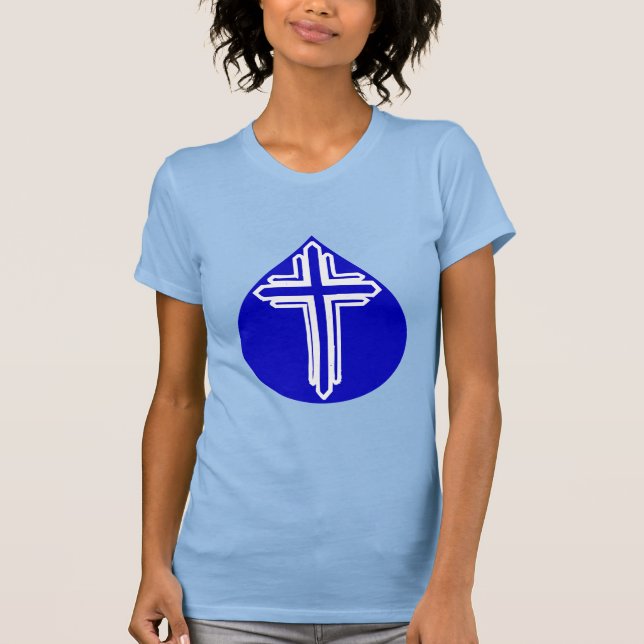 T-shirt Cruz Branca de Teardrop Azul (Frente)