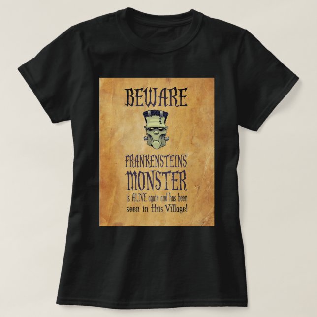 T-shirt Cuidado Monstro de Frankenstein (Frente do Design)