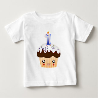T-shirt cupcake de 1 ano T - Azul