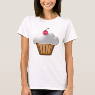 T-shirt Cupcake de corte com cereja rosa no topo