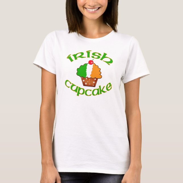 T-shirt Cupcake irlandês em cores irlandesas da bandeira (Frente)