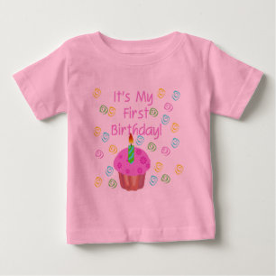 T-shirt Cupcake Rosa Com Vela Primeiro Aniversário