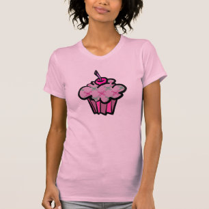 T-shirt cupcake rosa punk crânio cruzado