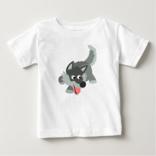 T-shirt curioso bonito do bebê do lobo dos