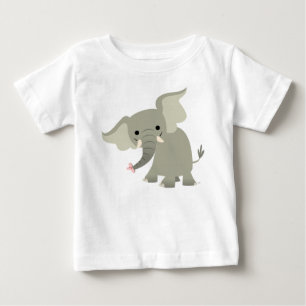 T-shirt curioso do bebê do elefante dos desenhos