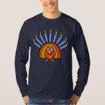 T-shirt customizável de Thanksgivukkah Menurkey<br><div class="desc">Comemore Thanksgivukkah 2013 com este t-shirt clássico do menurkey! Caracterizando um peru amarelo, alaranjado, e marrom engraçado dos desenhos animados que veste um yamaka, uma colar da estrela de David, e velas do menorah em suas penas de cauda. Uma acção de graças de Hanukkah não ocorrerá por outros 77.000 anos!...</div>