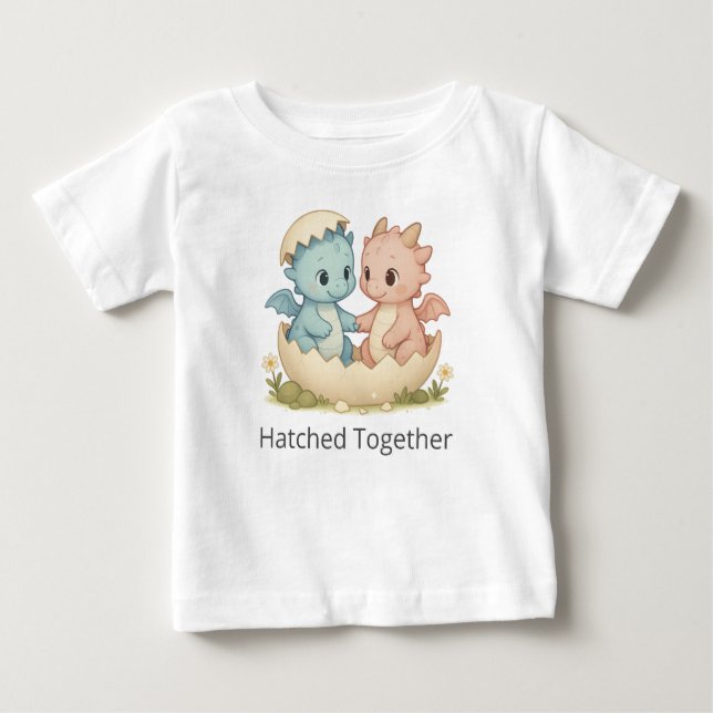 T-Shirt Cute Atacado Junto Com Bebês Gêmeos Dragõe (Frente)