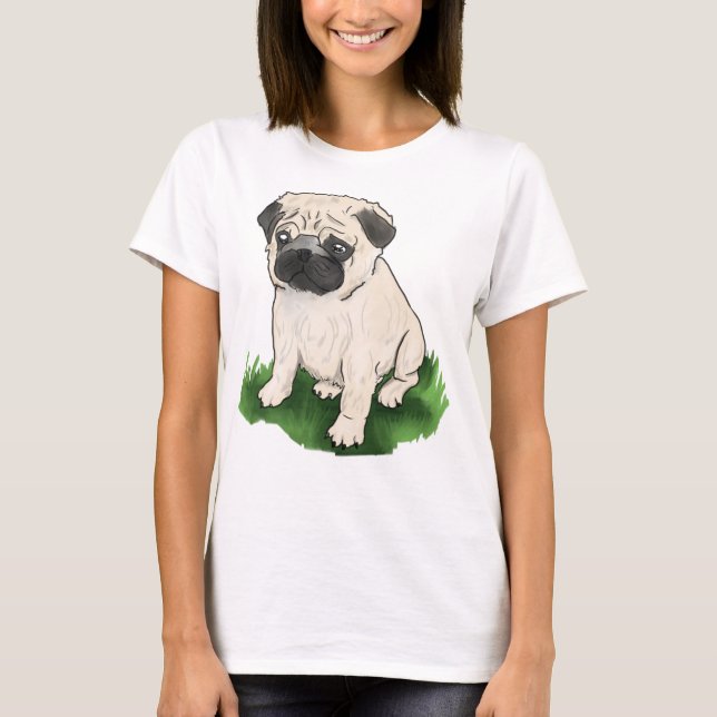 T-Shirt Cute Sitting Pug (Frente)