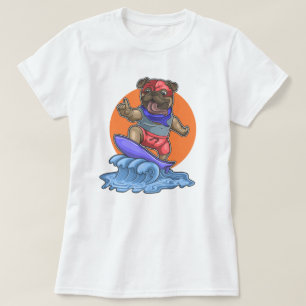 T-Shirt Cute Surfing Pug