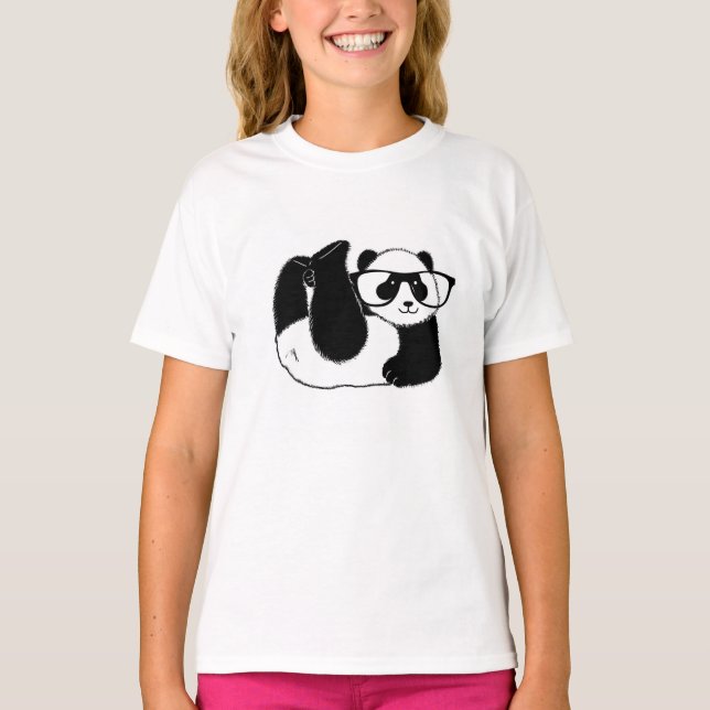 T-shirt Cute urso Panda vestindo óculos (Frente)