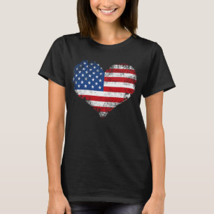 T-shirt Cute Vintage Heart American Flag Mulheres Patrióti
