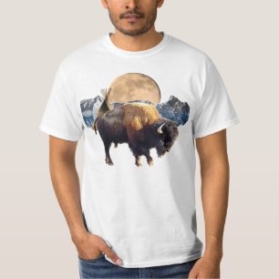 T-shirt da arte do búfalo, da lua & dos animais