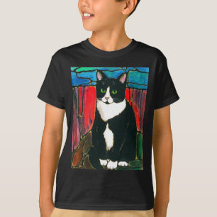 T-shirt da arte do design do vitral do gato do