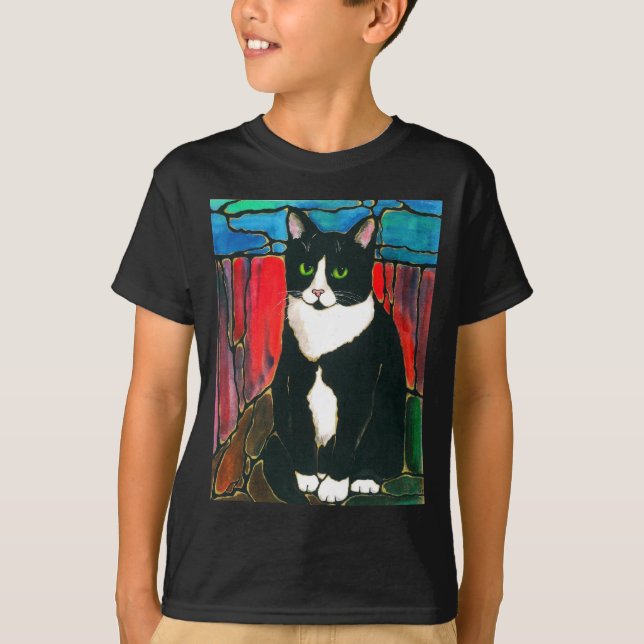 T-shirt da arte do design do vitral do gato do (Frente)