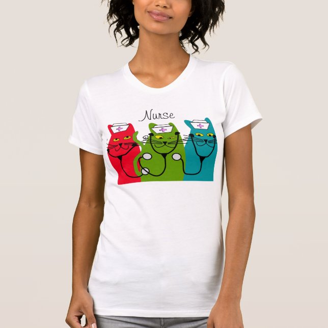 T-shirt da arte do gato da enfermeira (Frente)