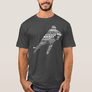 T-shirt da arte do texto das línguas do hóquei,