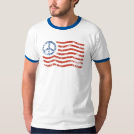 T-shirt da bandeira americana de sinal de paz