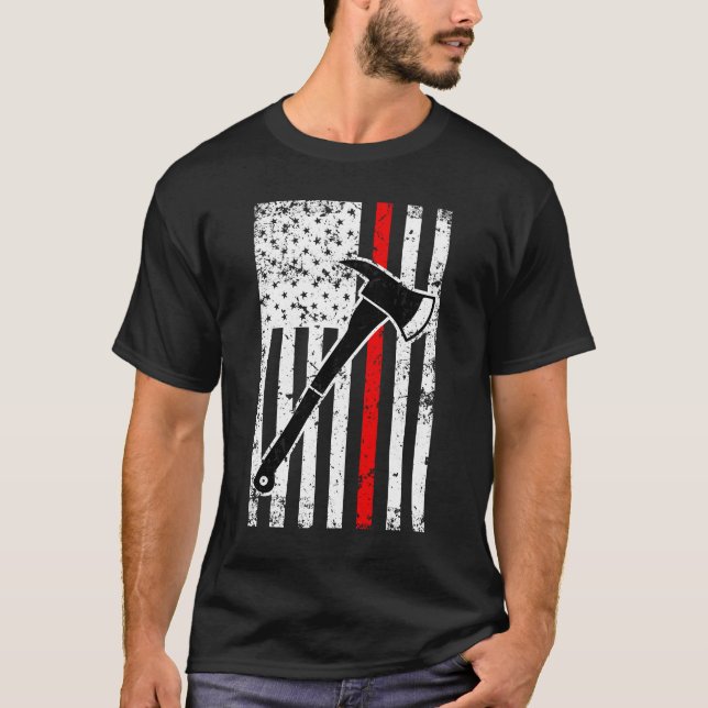 T-shirt da bandeira da linha vermelha homens finos (Frente)