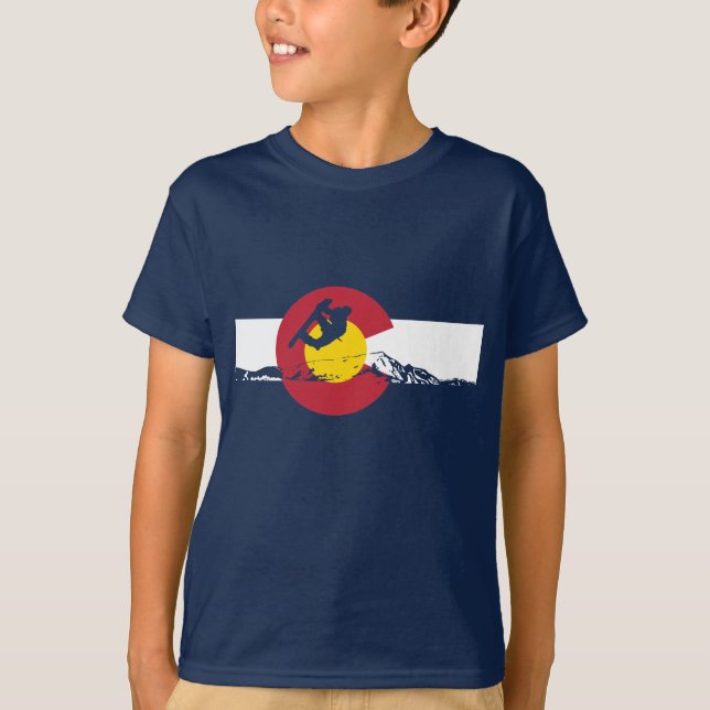 T-shirt da bandeira de Colorado - Snowboarder - (Frente)