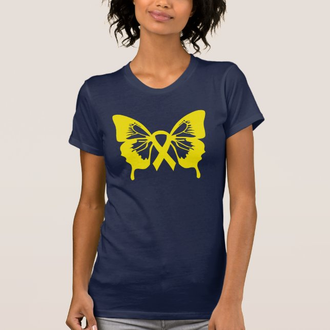 T-shirt da borboleta do amarelo do cancer de (Frente)