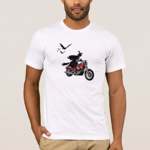 T-shirt da bruxa da equitação da motocicleta