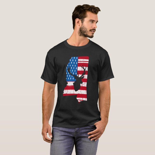 T-shirt da caça dos cervos de Mississippi da (Frente Completa)