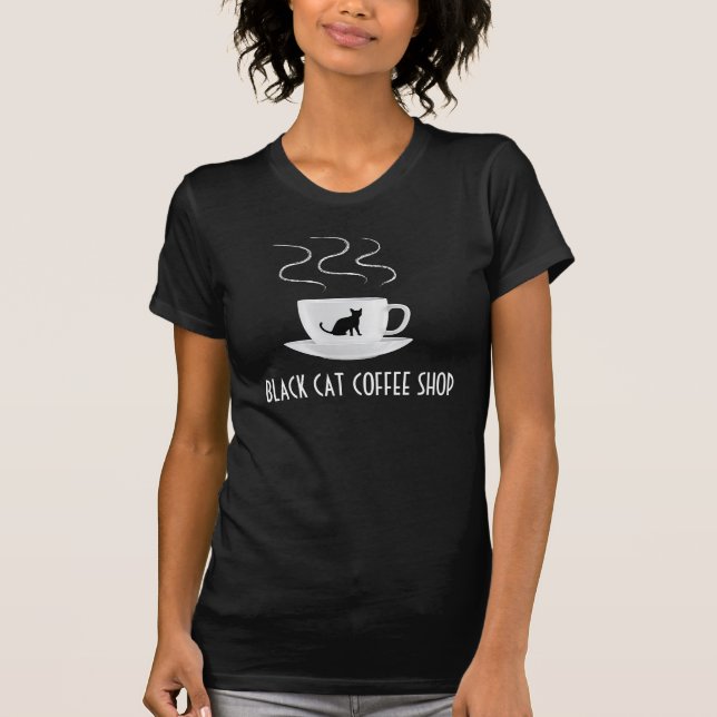 T-shirt da cafetaria do gato preto (Frente)