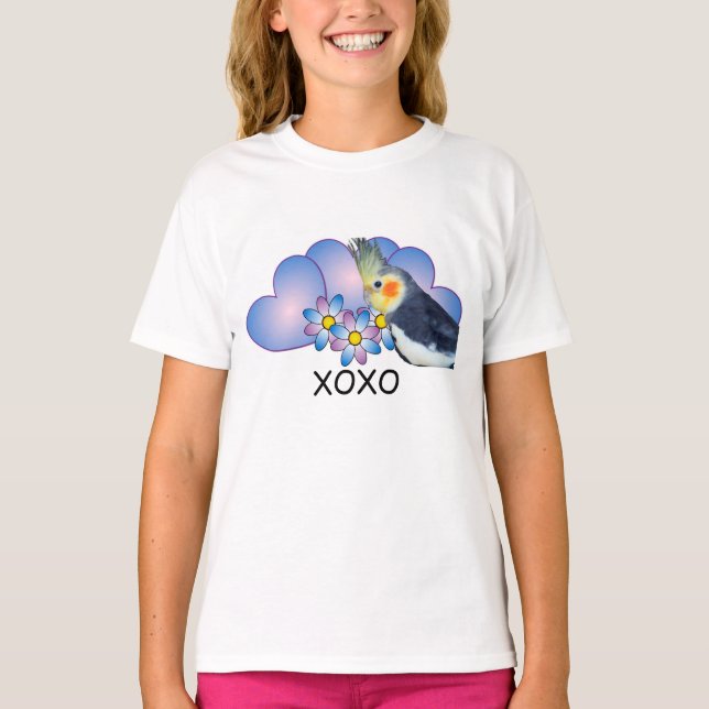 T-shirt da campainha das meninas com Cockatiel do (Frente)